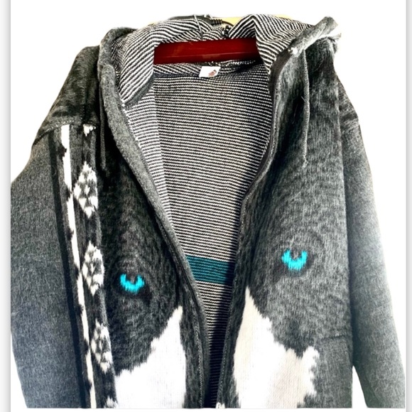 Handmade Ecuador Wool Hoodie Wolf Jacket Wool XL 46 Coat Full Zip Up - Picture 3 of 6